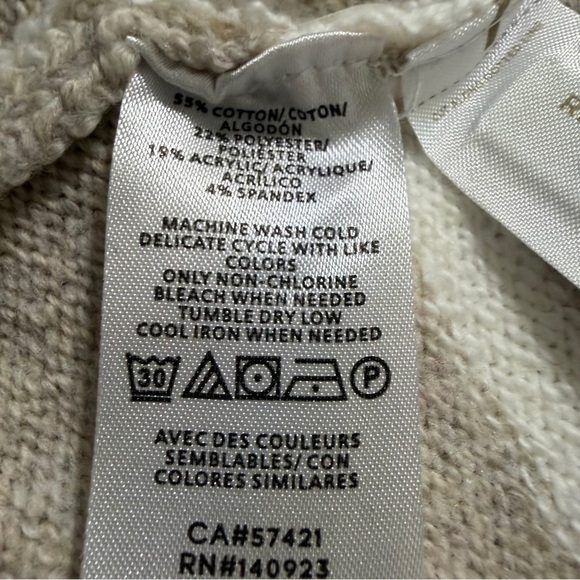 NWOT LOFT Striped Drawstring Funnel Neck Sweater Hoodie Tan/White White Sz XS - Picture 6 of 7